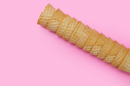Waffle cones on pink backgroundの写真素材