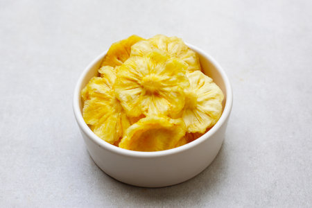 Sweet pineapple snack, Dried pineapples slicesの写真素材