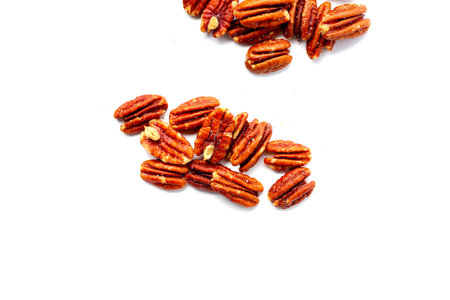 Delicious salted pecan nuts scattered.の写真素材