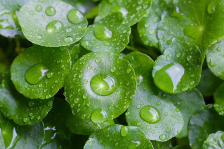 Green leaves of centella asiatica with rain drop (Gotu Kola) Fresh herb plantの写真素材