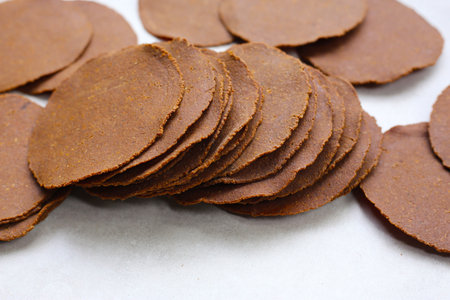 Sun-dried fermented soybean sheets called â€œThua Nao,â€ a traditional ingredient in...
