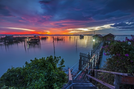 sunset on lagoonの写真素材