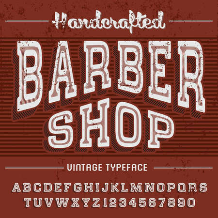 Barber shop vintage letters of English alphabet in active fontのイラスト素材