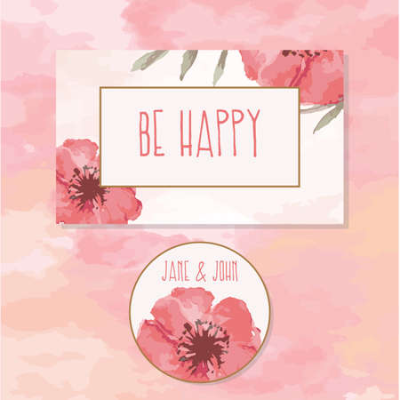 Floral border post card and frame watercolor illustrationのイラスト素材