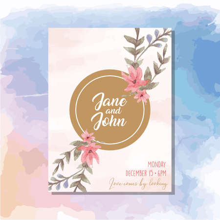 Floral border post card watercolor vector illustration.のイラスト素材