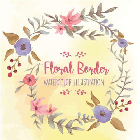 Floral post card border watercolor illustrationのイラスト素材