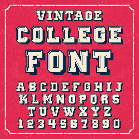 College vintage letters of english alphabet in active fontのイラスト素材