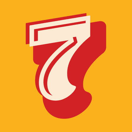 Vintage number 7  font design handcrafted illustration.のイラスト素材