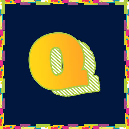 Vintage letter Q with shadow lettering  on black background with colorful borderのイラスト素材