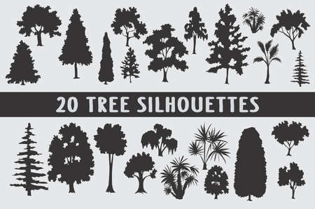 Trees Silhouettes set of 20 posesのイラスト素材
