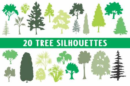 Trees Silhouettes set of 20 posesのイラスト素材