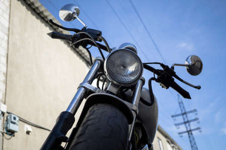 White chrome motorcycle and blue skyの写真素材