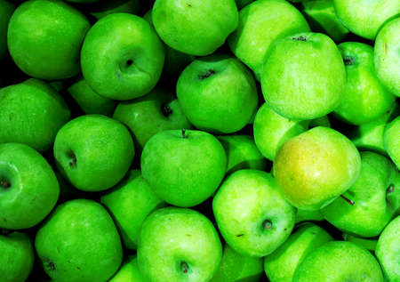 Green apples high contrast backgroundの写真素材