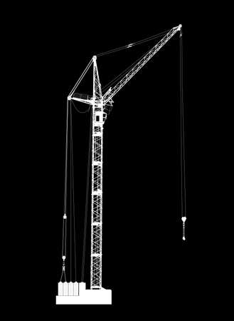 High detailed vector of white hoisting crane on black background. Vector illustrationのイラスト素材
