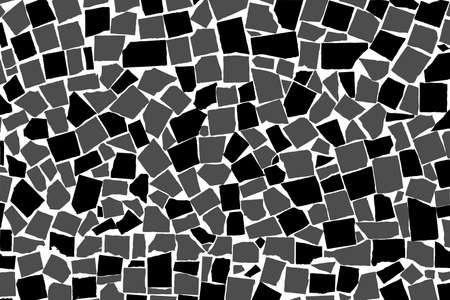 Vector texture of black and white asymmetric decorative tiles wall. Vector illustrationのイラスト素材