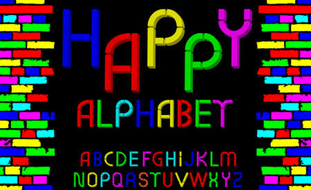Vector tridimensional decorative multicolor font "Happy alphabet". Vector illustrationのイラスト素材