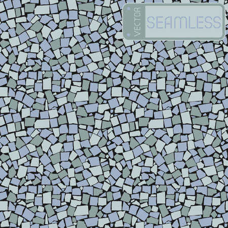 Vector seamless texture of blue, grey and white three colored asymmetric decorative tiles wall. Vector illustrationのイラスト素材