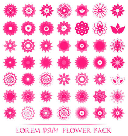 Pack of 49 transparent light pink abstract geometric flowers logo template. Business abstract icon. Use for logo, sign, symbol, web, label, icon. Vector illustrationのイラスト素材