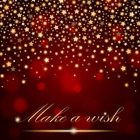 Vector abstract shining falling stars on red ambient blurred background. Luxury design. Vector illustrationのイラスト素材