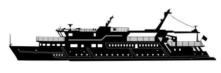 Silhouette of touristic pleasure boat isolated on white. Vector illustrationのイラスト素材