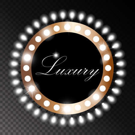 Shining retro bronze circle vintage banner with lights and lamps on transparent chess board background. Vector illustrationのイラスト素材