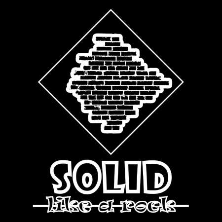 Solid like a rock. Abstract vector black style flat logo print brick wall design. Used for print on T-shirts, web, logo, icon, decor. Vector illustrationのイラスト素材