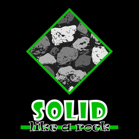 Solid like a rock. Abstract vector green style flat logo print stones design. Used for print on T-shirts, web, logo, icon, decor. Vector illustrationのイラスト素材