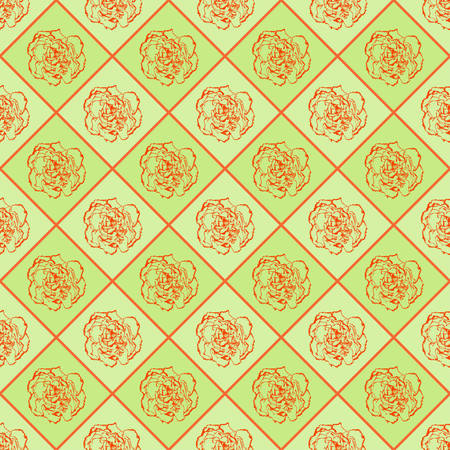 Green and orange vector seamless chess styled vintage texture with clove flower. Vector illustrationのイラスト素材