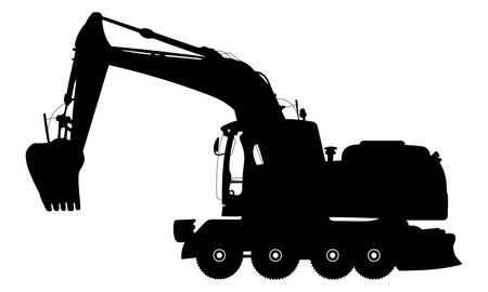 Vector detailed silhouette of excavator isolated on white. Vector illustrationのイラスト素材