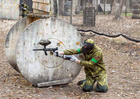 Kiev, Ukraine - April 9, 2016: Paintball team during the gameのeditorial素材