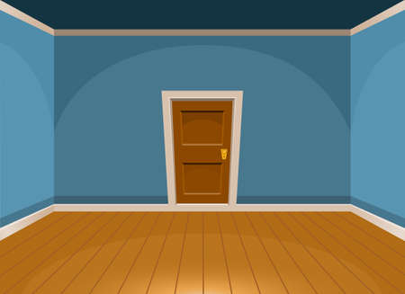 Cartoon flat empty room with a door in blue style. Vector illustrationのイラスト素材