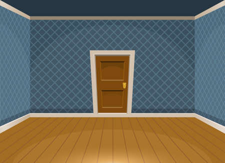 Cartoon empty room with a door in vintage style. Vector illustrationのイラスト素材