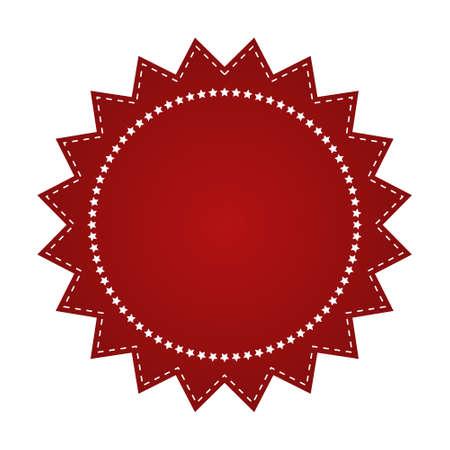 Embroidered red round ribbon stamp isolated on white. Can be used for banner, award, sale, icon, , label etc. Vector illustrationのイラスト素材