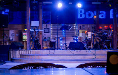 Koblevo, Ukraine - August 15, 2015: Bora Bora club. Vintage night club interiorのeditorial素材