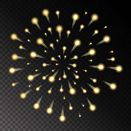 Yellow fireworks on chess style transparent background. Vector illustrationのイラスト素材