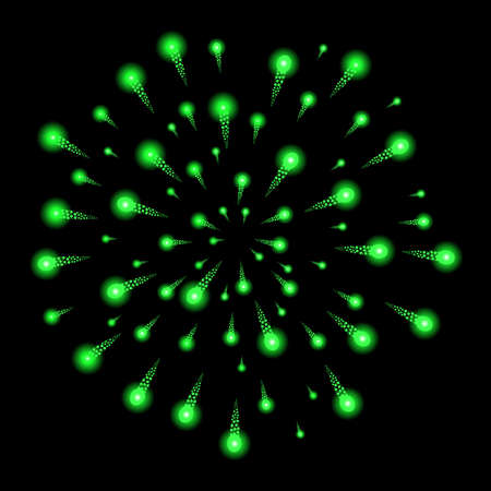 Green fireworks isolated on black background. Vector illustrationのイラスト素材