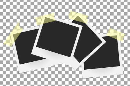 Set of realistic vector photo frames on sticky tape. Template photo design, Vector illustrationのイラスト素材