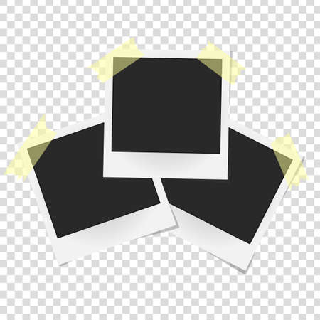 Set of realistic vector photo frames on sticky tape. Template photo design, Vector illustrationのイラスト素材