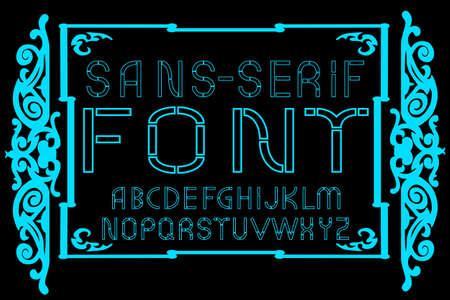 Cyan sans-serif modern font on black background. Vector illustrationのイラスト素材