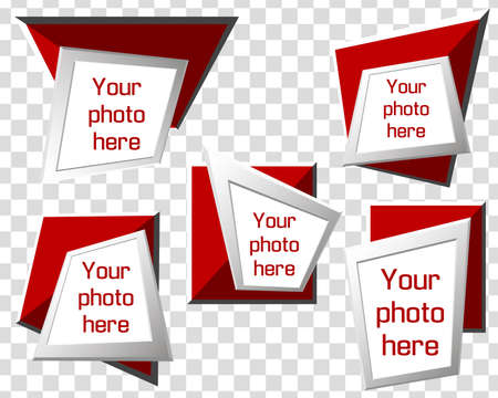 Vector modern origami geometric red and green 3D frames isolated. Vector illustrationのイラスト素材