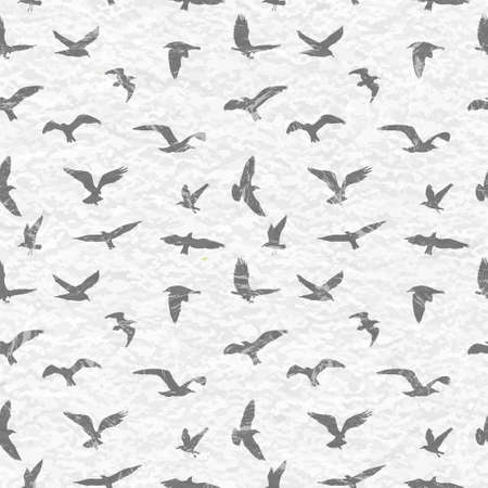 Grunge seamless pattern of flying birds white background. Vector illustrationのイラスト素材