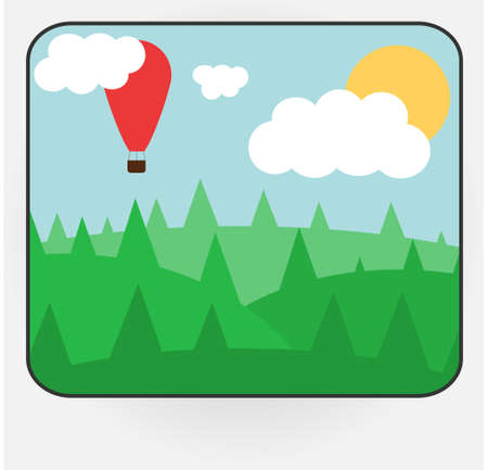 Cartoon style vector photo frame with day nature. Vector illustrationのイラスト素材