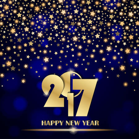 Abstract shining falling stars on blue ambient blurred background. New Year 2017 concept. Luxury design. Vector illustrationのイラスト素材