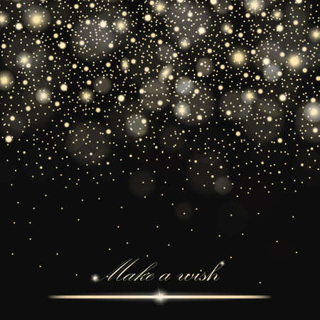 Vector gold glitter particles background effect for luxury greeting rich card. Sparkling texture. Star dust sparks in explosion on black background. Vector illustrationのイラスト素材