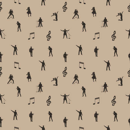 Beige and brown music seamless background. Vector illustrationのイラスト素材