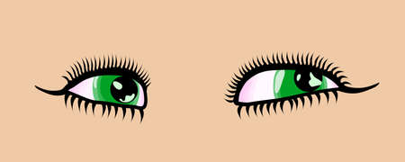 Female cartoon style detailed green eyes. Vector illustrationのイラスト素材
