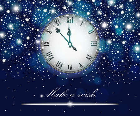 New Year and Christmas concept with vintage clock blue style. Vector illustrationのイラスト素材