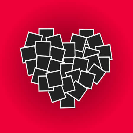 Heart concept made with photo frames on pink background. Memories, card, love template design. Vector illustrationのイラスト素材