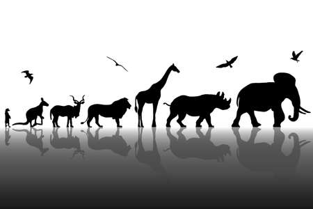Silhouettes of wild animals with reflections background. Vector illustrationのイラスト素材