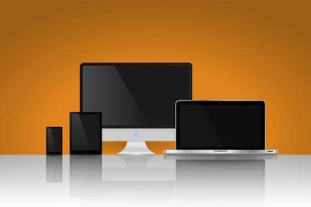 Set of realistic modern digital devices with reflections. Vector illustrationのイラスト素材